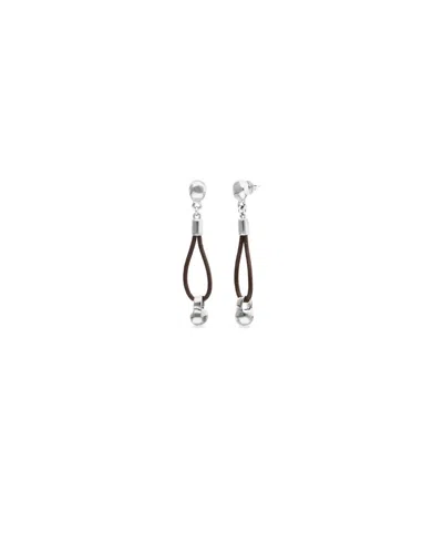 Unode50 Leather Long Earrings With 18k Gold Plated Ball Detail In Silver
