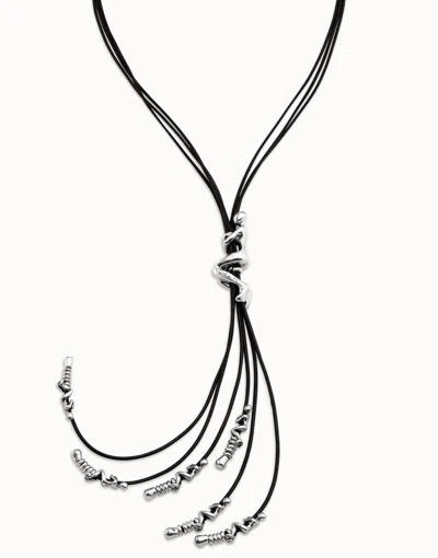 Unode50 Leather Necklace In Silver