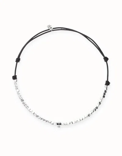 Unode50 Leather Necklace With Beads And Skull Detail In Silver