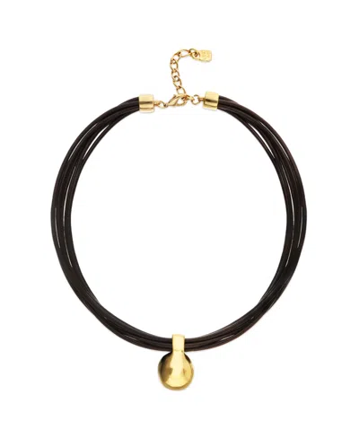 Unode50 Leather Necklace With Big 18k Gold Alloy Plated Ball