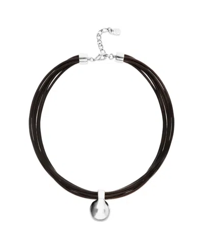 Unode50 Leather Necklace With Big 18k Gold Alloy Plated Ball In Silver