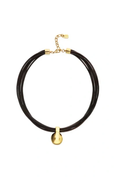 Unode50 Leather Necklace With Large 18k Gold-plated Dial In Black