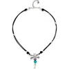 Unode50 Leather Necklace With Sterling Silver-plated Dragonfly And Crystals In Black