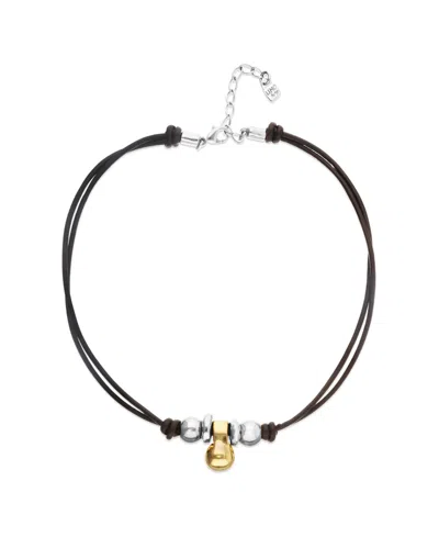 Unode50 Leather Necklace With Three 18k Gold Alloy Plated Balls