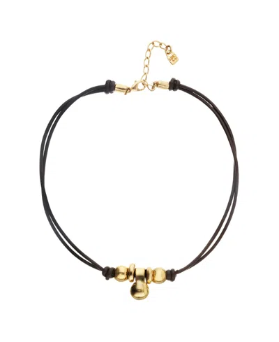 Unode50 Leather Necklace With Three 18k Gold Alloy Plated Balls In Green