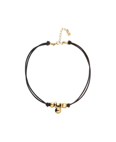 Unode50 Leather Necklace With Three Gold-plated Dials In Black