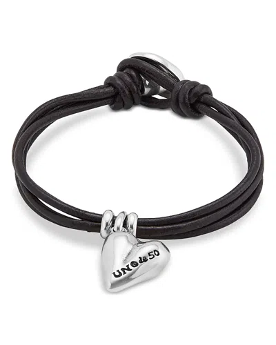 Unode50 Leather Twine Heart Bracelet In Silver