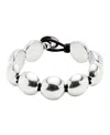 Unode50 Leather With Large Metal Alloy Beads Plated In Sterling Bracelet In Metallic