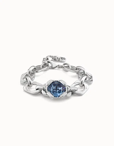 Unode50 Link Chain Bracelet With A Blue Crystal In Silver