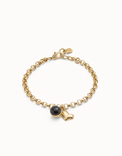 Unode50 Link Chain Bracelet With Heart Charm And Murano Glass In Black