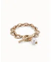 Unode50 Links And Cultivated Pearl Charm Bracelet In Gold