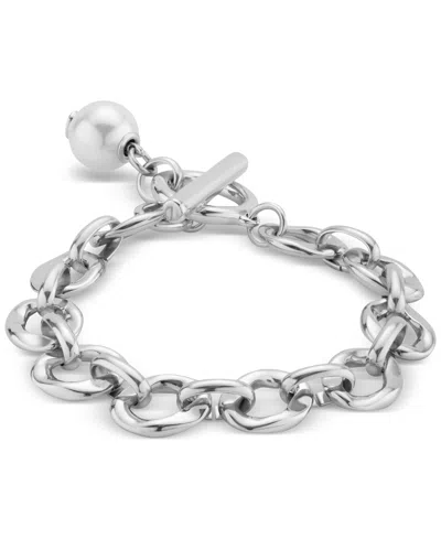 Unode50 Links And Cultivated Pearl Charm Bracelet In Silver