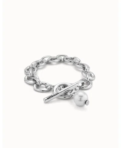 Unode50 Links And Cultivated Pearl Charm Bracelet In Silver