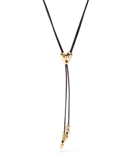 Unode50 Cadena De Cuero Con Figuras Bañadas En Oro 18k. Corazón Ajustable En El Centro. In Black