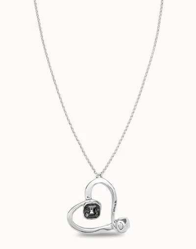 Unode50 Long Chain Pendant Necklace With A Large Heart In Black