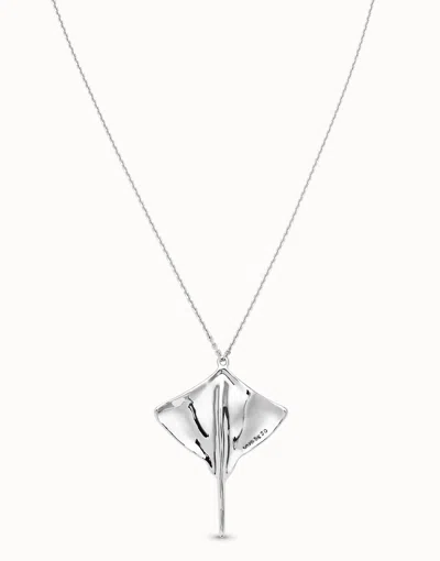 Unode50 Long Chain Pendant Necklace With Manta Ray In Silver