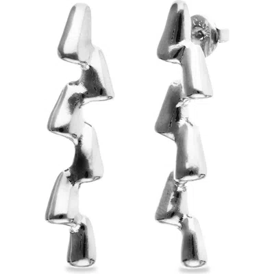 Unode50 Long Earrings Plated In Embossed Sterling Silver