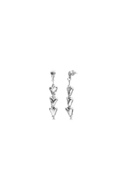Unode50 Long Earrings With Hearts Plated In Sterling Silver In Metallic