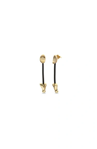 UNODE50 UNODE50 LONG LEATHER EARRINGS WITH 18K GOLD PLATING