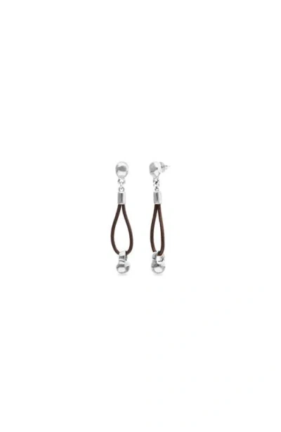 Unode50 Long Leather Earrings With Sterling Silver-plated Dial Detail In Gold