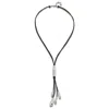 Unode50 Long Leather Whip And Gold Plated Drop Necklace In Silver