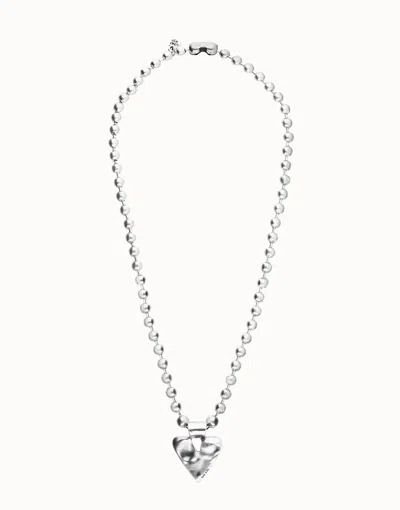 Unode50 Long Necklace With Beads And Heart Detail In Silver