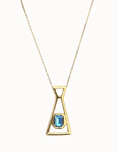 Unode50 Long Necklace With Pendant And Rectangular Blue Faceted Crystal