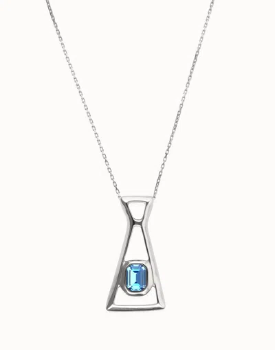 Unode50 Long Necklace With Pendant And Rectangular Blue Faceted Crystal