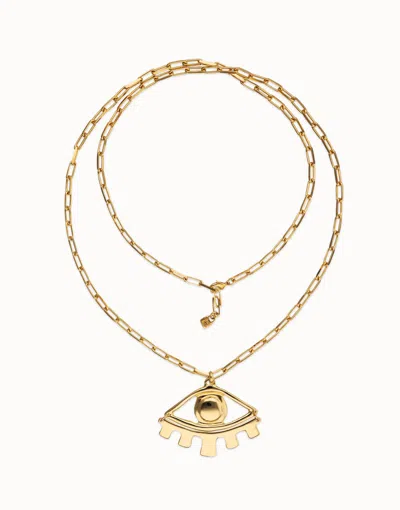 Unode50 Long Pendant Chain Necklace With Central Eye In Gold