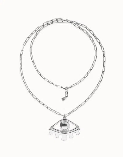 Unode50 Long Pendant Chain Necklace With Central Eye In Silver