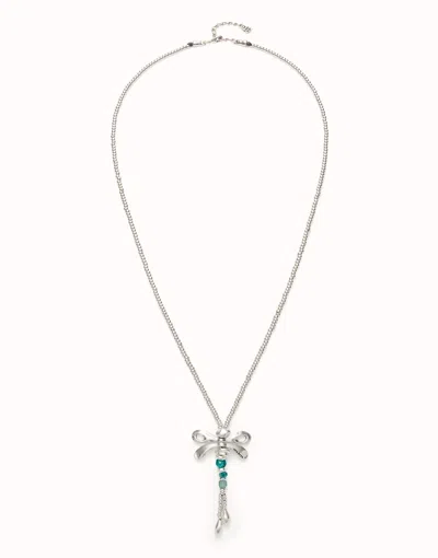 Unode50 Long Pendant Necklace With A Dragonfly In Green