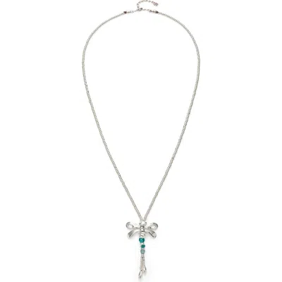 Unode50 Long Pendant Necklace With A Dragonfly In Silver