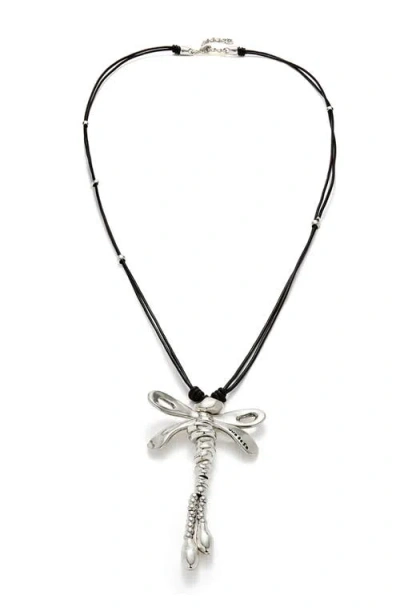 Unode50 Long Pendant Necklace With A Dragonfly In Black