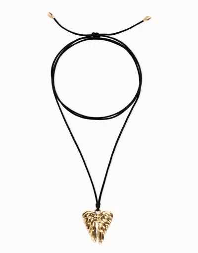 Unode50 Long Silk Cord Necklace With Wing Detail In Gold