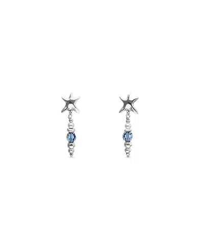 Unode50 Long Silveratone Earrings With Blue Faceted Crystals And Star