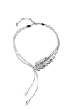 Unode50 Sterling Silver Larger Feather-shaped Piece Necklace In Metallic