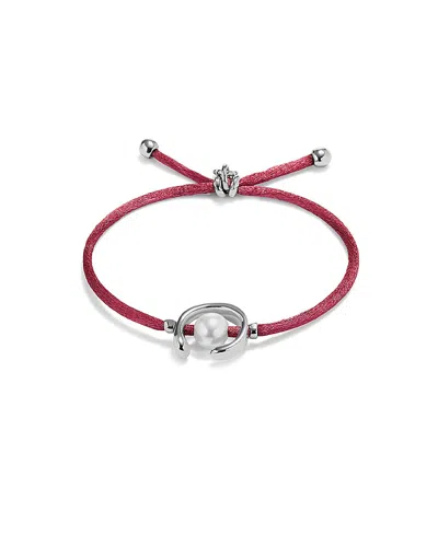 Unode50 Mauve Thread Bracelet With Pearl Shell Trimmings Plated In Sterling Silver In Multi