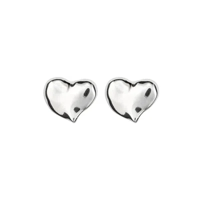 Unode50 Medium Heart Shaped Metal Alloy Earring In Silver