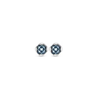Unode50 Metal Alloy And Faceted Crystal Earrings In Blue
