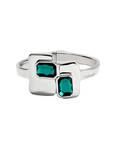 Unode50 Metal Alloy Bracelet Plated In Sterling Silver With Green And White Faceted Crystals Duplicate In Metallic