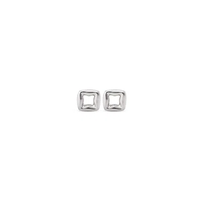 Unode50 Metal Alloy Clasp Stud Earrings In Silver