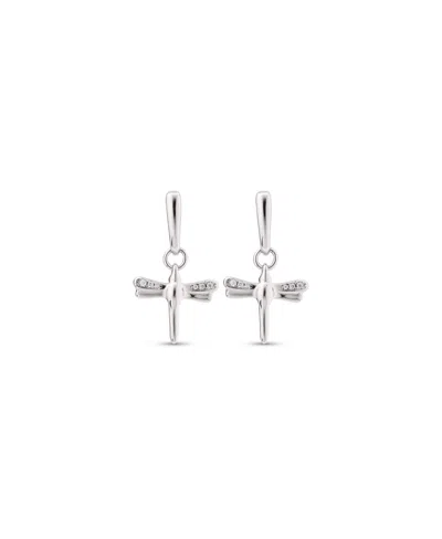 Unode50 Metal Alloy Dragonfly Shaped Earrings In Silver
