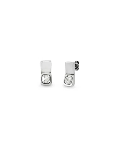Unode50 Metal Alloy Earring Plated Sterling Silver With White Faceted Glass
