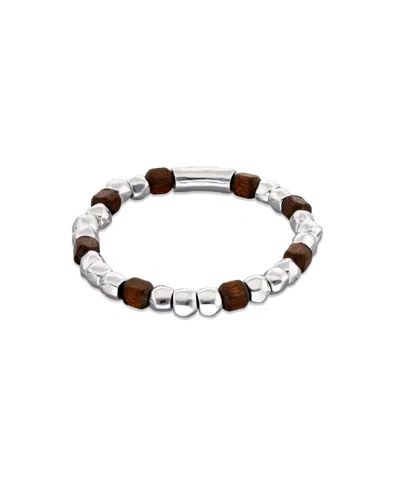 Unode50 Metal Alloy Elastic Beaded Bracelets Plated In Sterling Silver And Beads In Wood In Multi