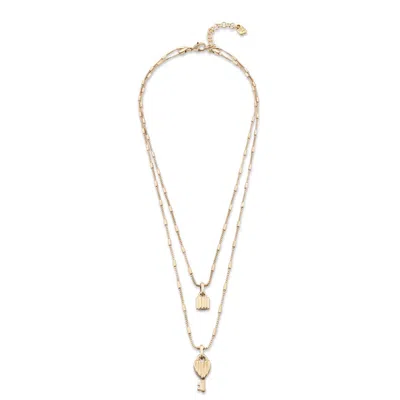 Unode50 Metal Alloy Lock And Key Charms Necklace In Gold