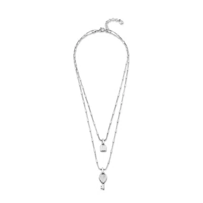 Unode50 Metal Alloy Lock And Key Charms Necklace In Silver