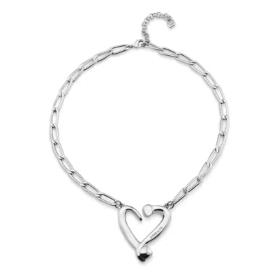 Unode50 Metal Alloy Medium Heart Necklace In Silver