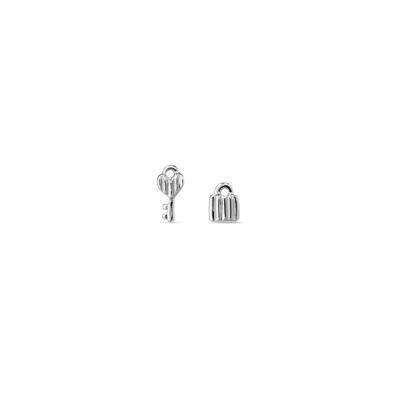 Unode50 Metal Alloy Mismatch Stud Earrings In Silver