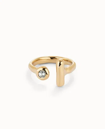 Unode50 Metal Alloy Ring Plated In 18k Gold With White Topaz