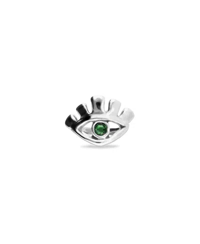 Unode50 Metal Alloy Ring Plated In Sterling Silver In The Shape Of An Eye With A Green Emerald Crystal